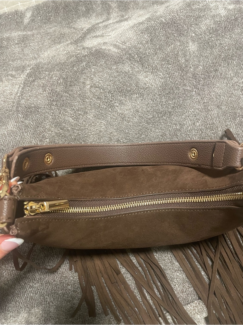 Fringed Shoulder Hobo Bag in Dark Brown - Picture 5 of 6